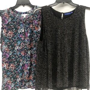 2 Sleeveless XXL 20 For Cardigan TimeTru Green Floral & Black Gold Pleat Apt9